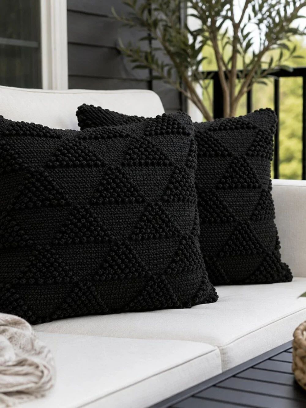 Original 21 Black Indoor Outdoor Throw Pillows Set of 2 18x18 Textured Accent